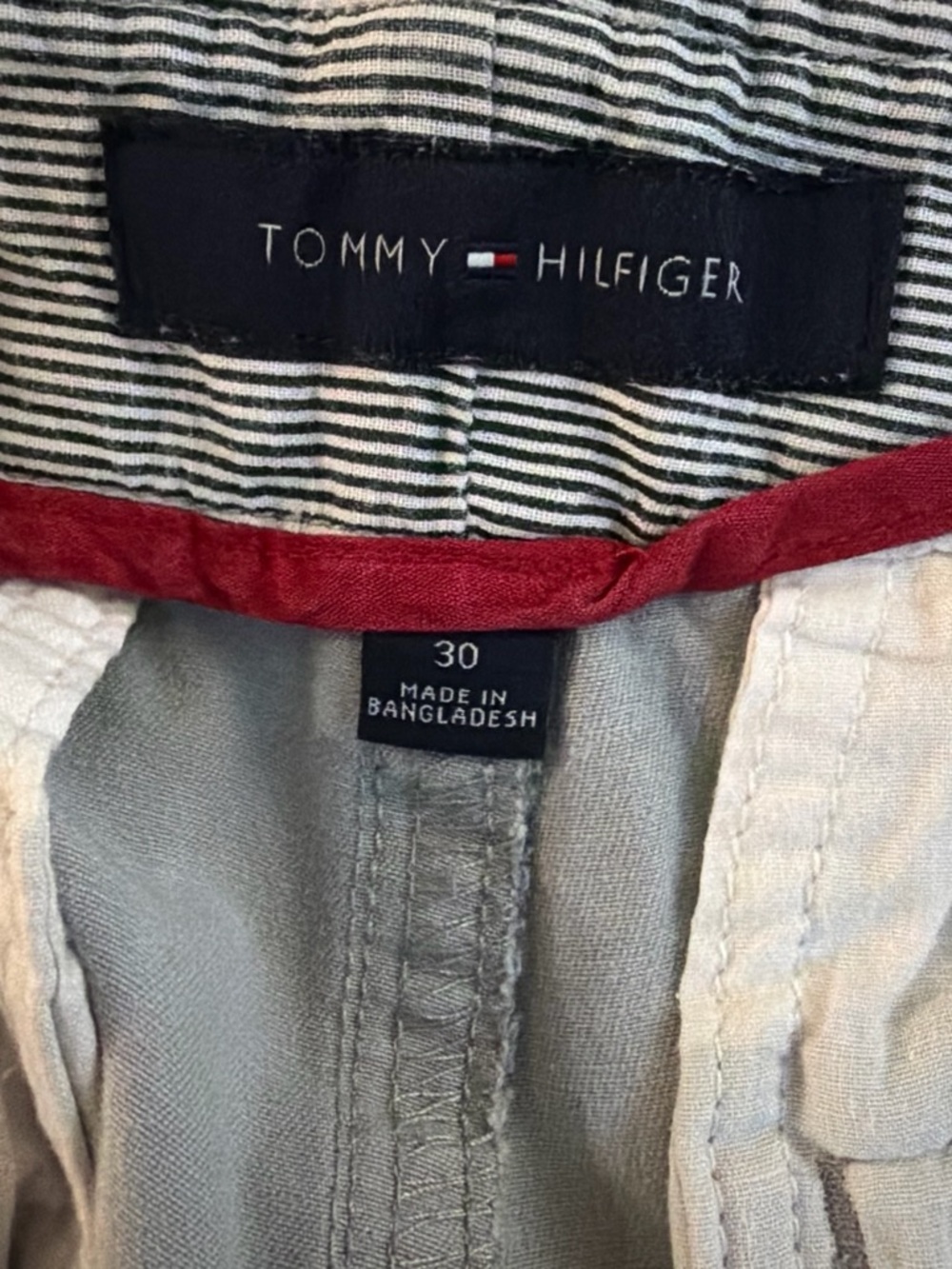 Tommy Hilfiger Men's Light Beige Chino Pants with Red Trim